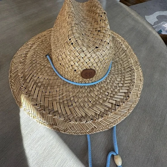 Roxy straw Sun Hat with Blue cord M/L - Picture 2 of 5